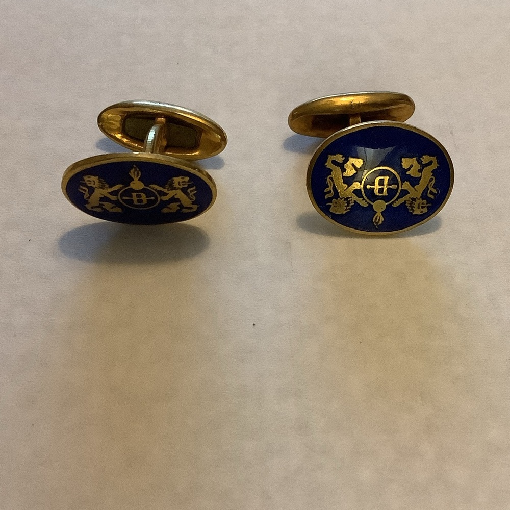 Regal Blue and Gold Cufflinks. Lagerstroms blue enamel heraldic lion cufflinks.